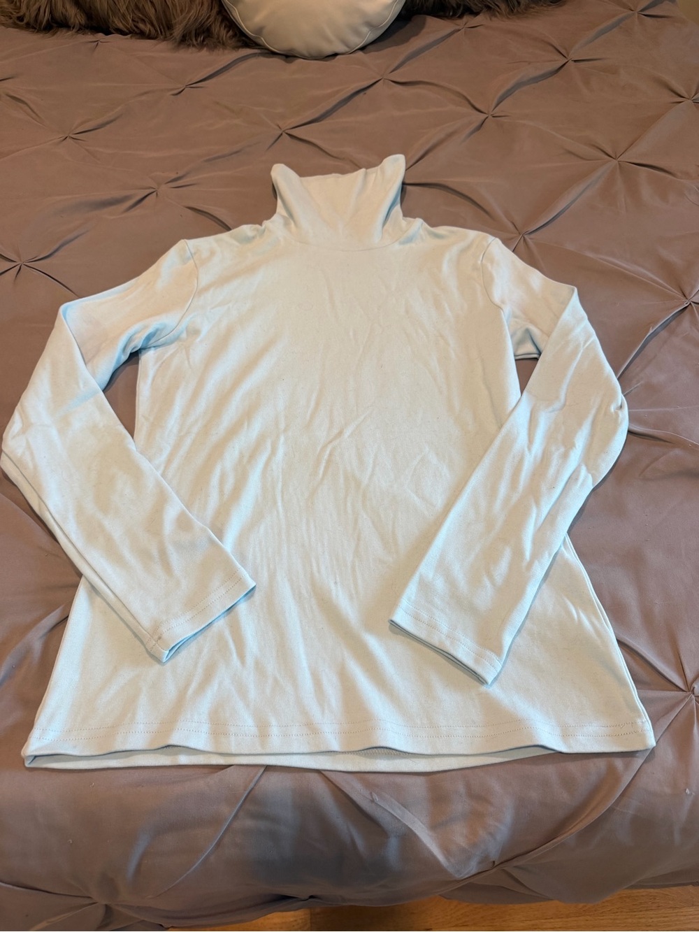 Classic Women's Light Blue Turtleneck Long Sleeve Top